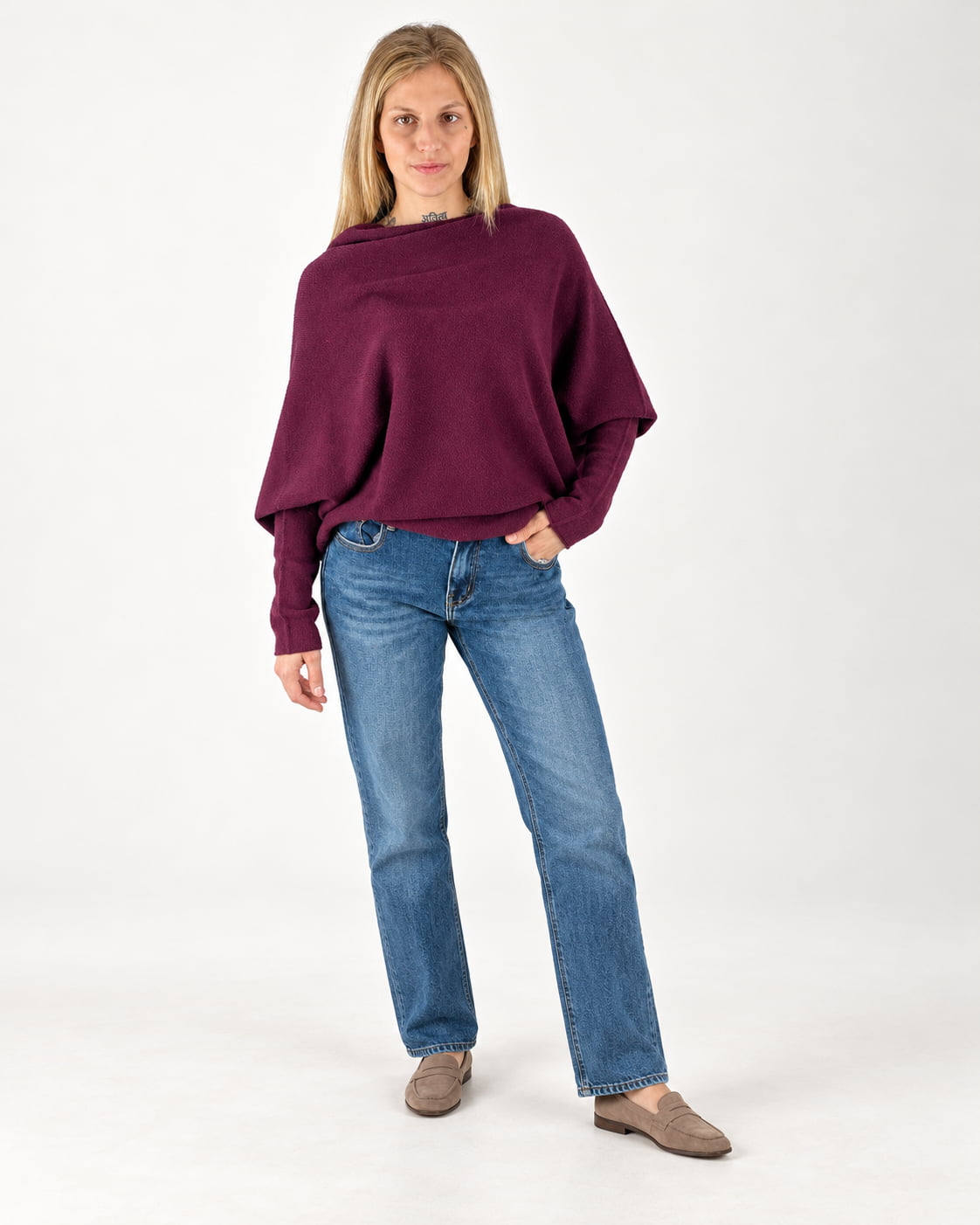 Maglia Drapé Burgundy, vista frontale