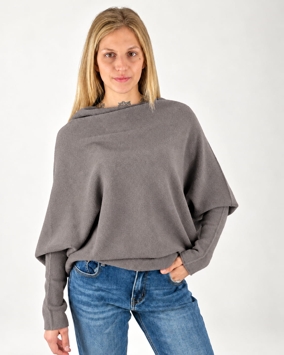 Maglia Drapé tortora, dettaglio