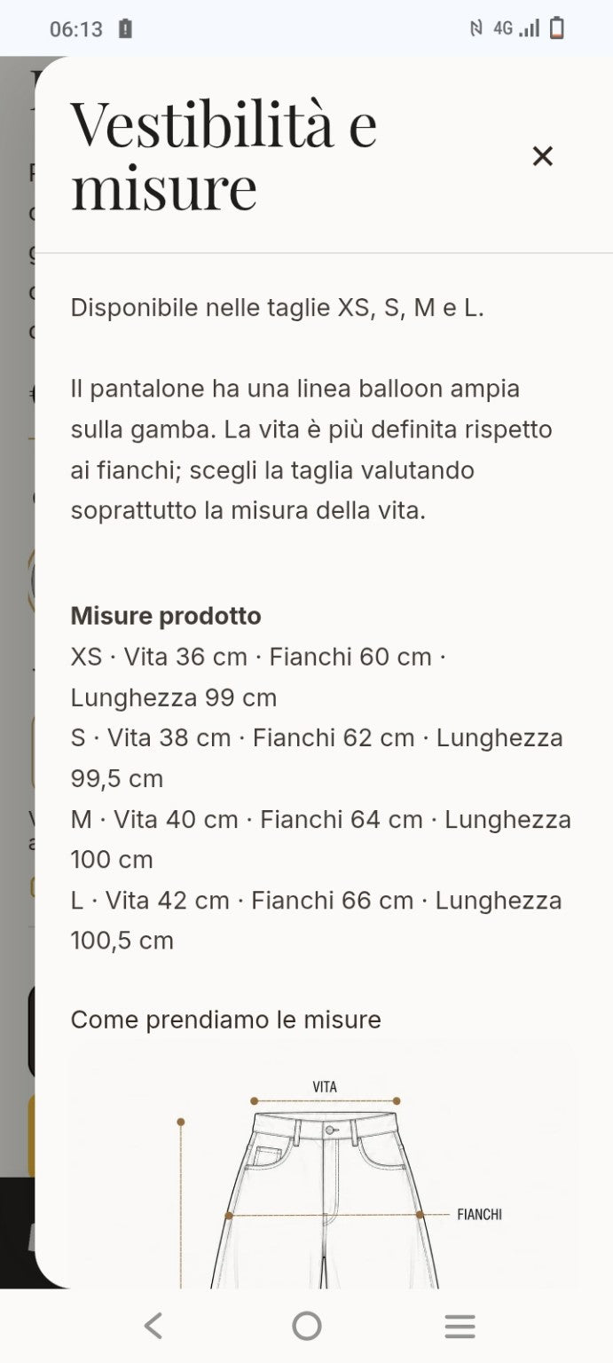 Esempio reale del popup Vestibilità e misure del pantalone Balloon Camouflage Hangard