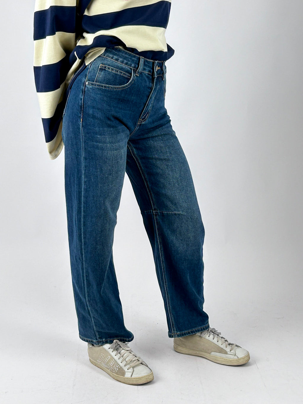 Jeans Barrel blu donna vista laterale