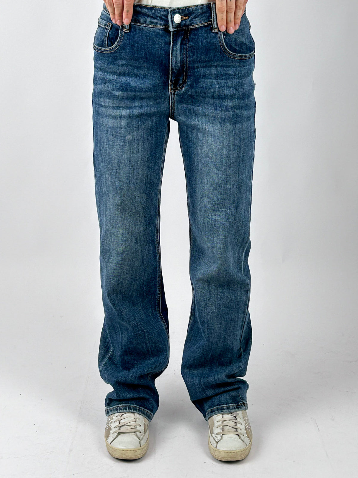 Jeans Regular denim medio indossato, vista frontale