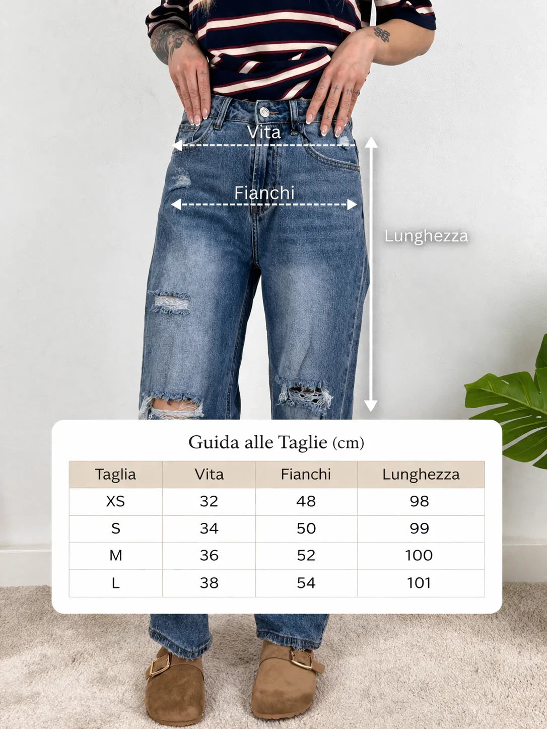 Guida misure Jeans dritto denim strappi