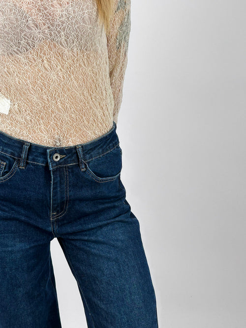 Jeans Wide blu dettaglio vita e tasche