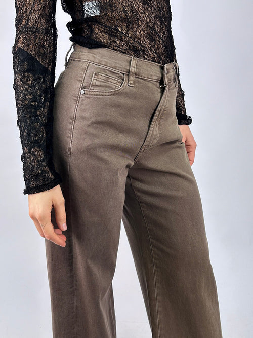 Jeans Wide tortora donna, dettaglio vita e tasche