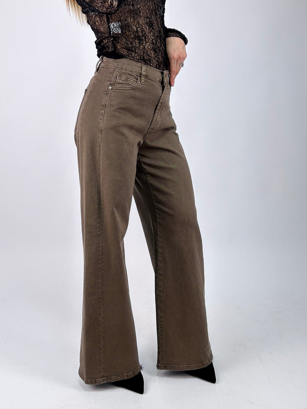 Jeans Wide tortora donna, vista laterale