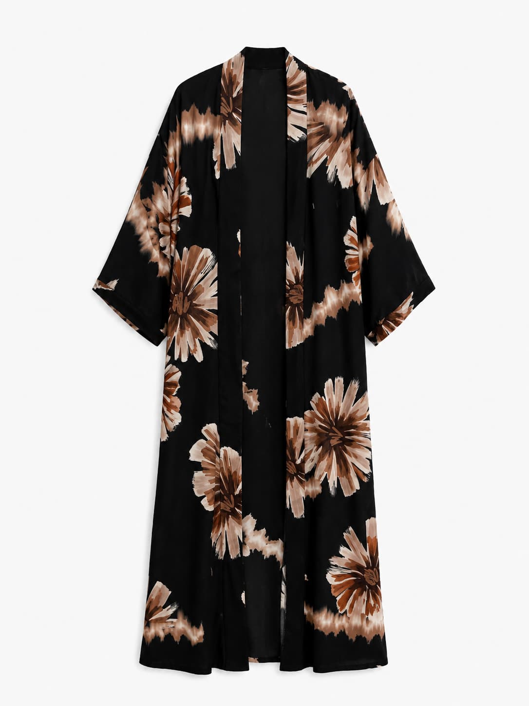 Kimono lungo donna fantasia floreale marrone e beige in viscosa - immagine gost
