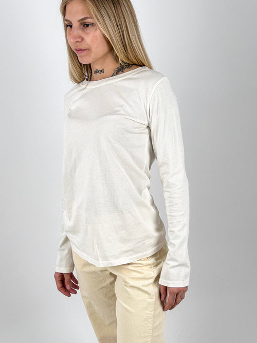 Maglia Basic panna indossata vista laterale