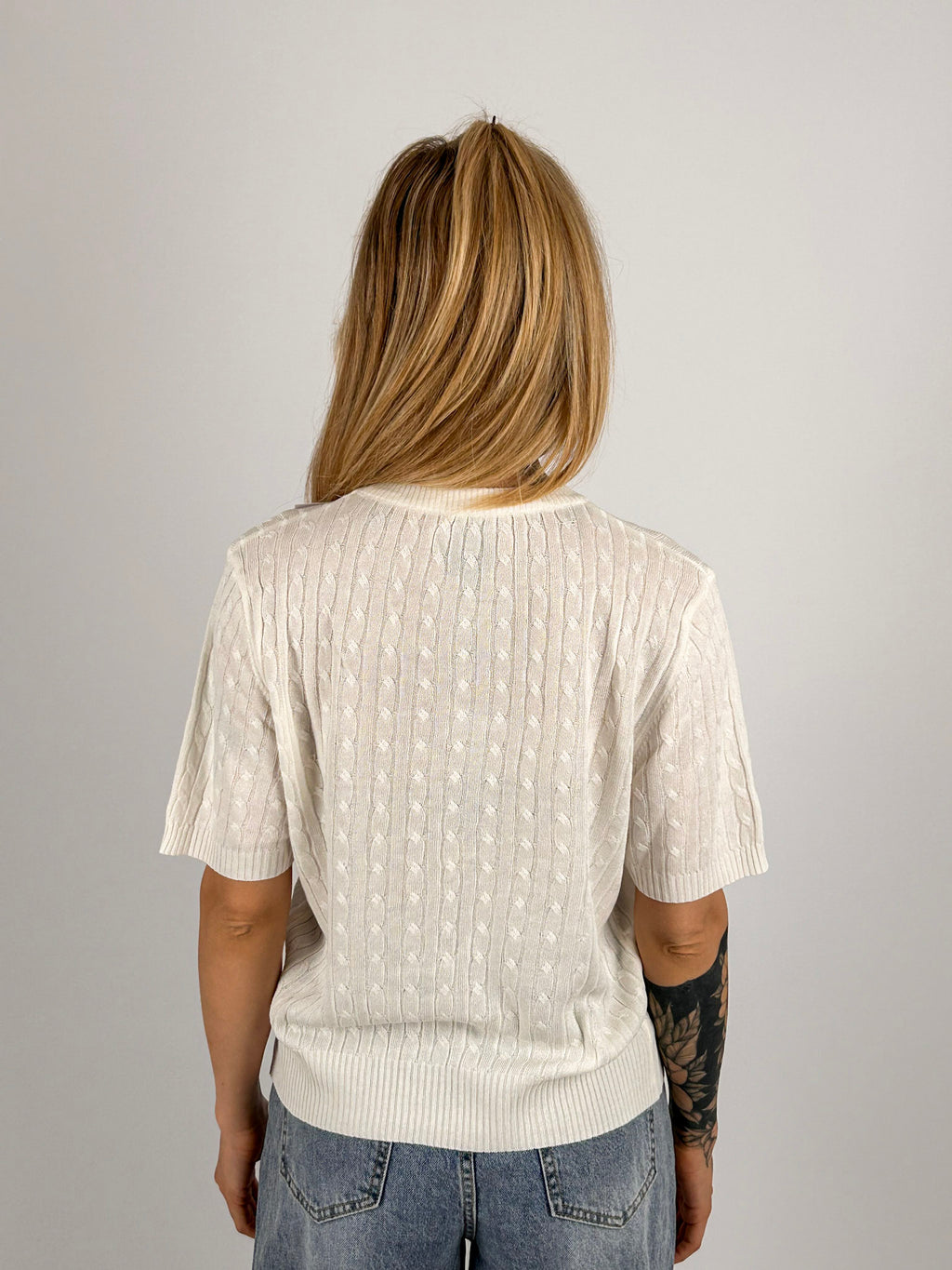Maglia Intreccio  Bianco da donna con lavorazione intrecciata e manica corta - vista retro
