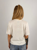 Maglia Intreccio  Bianco da donna con lavorazione intrecciata e manica corta - vista retro