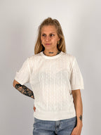Maglia Intreccio Bianco da donna con lavorazione intrecciata e manica corta - vista frontale