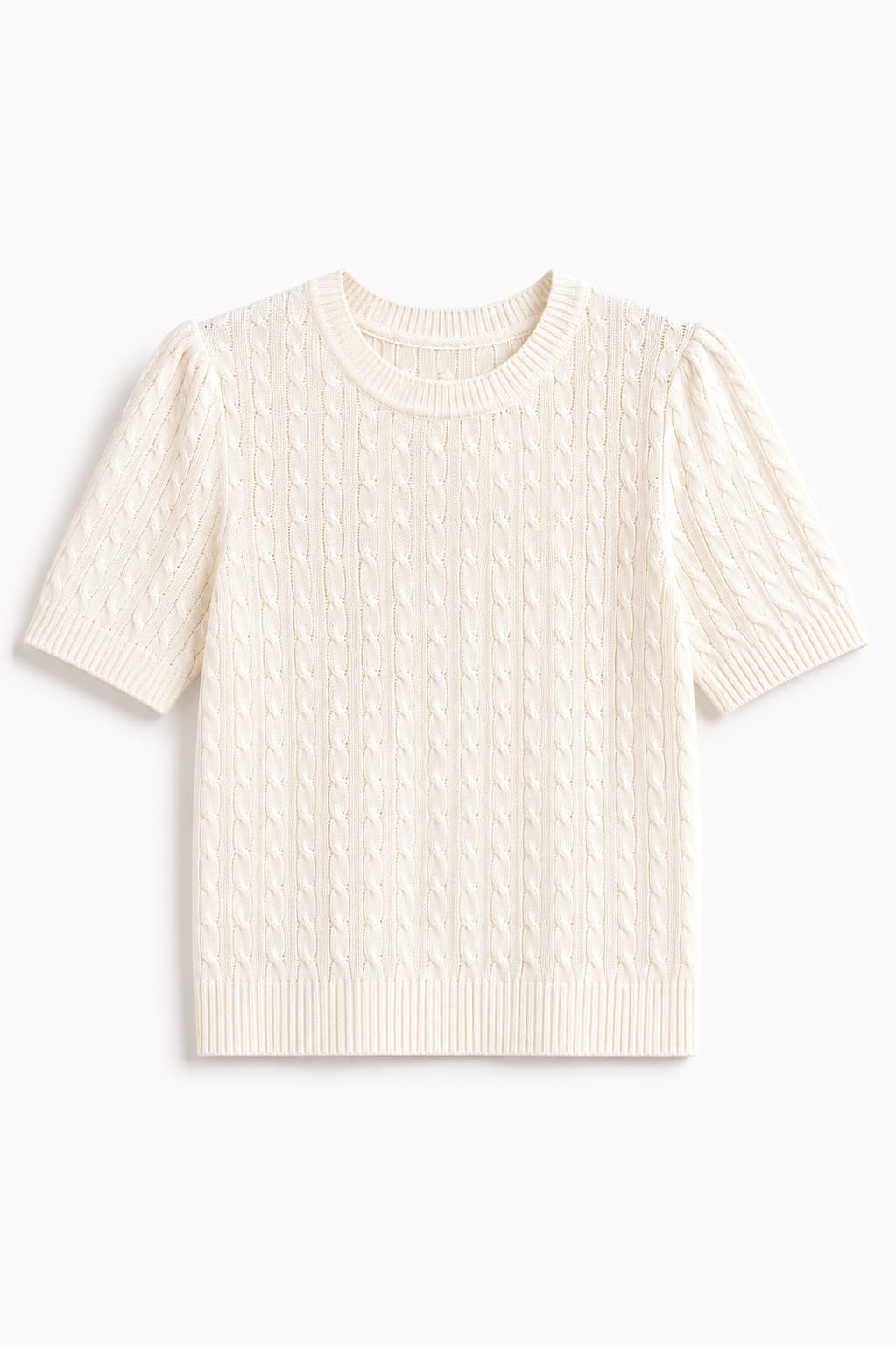 Maglia Intreccio Bianco  da donna con lavorazione intrecciata e manica corta - immagine gost