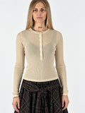 Maglia a coste beige con bottoni e foulard incluso, foto 1