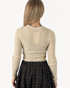 Maglia a coste beige con bottoni e foulard incluso, foto 5