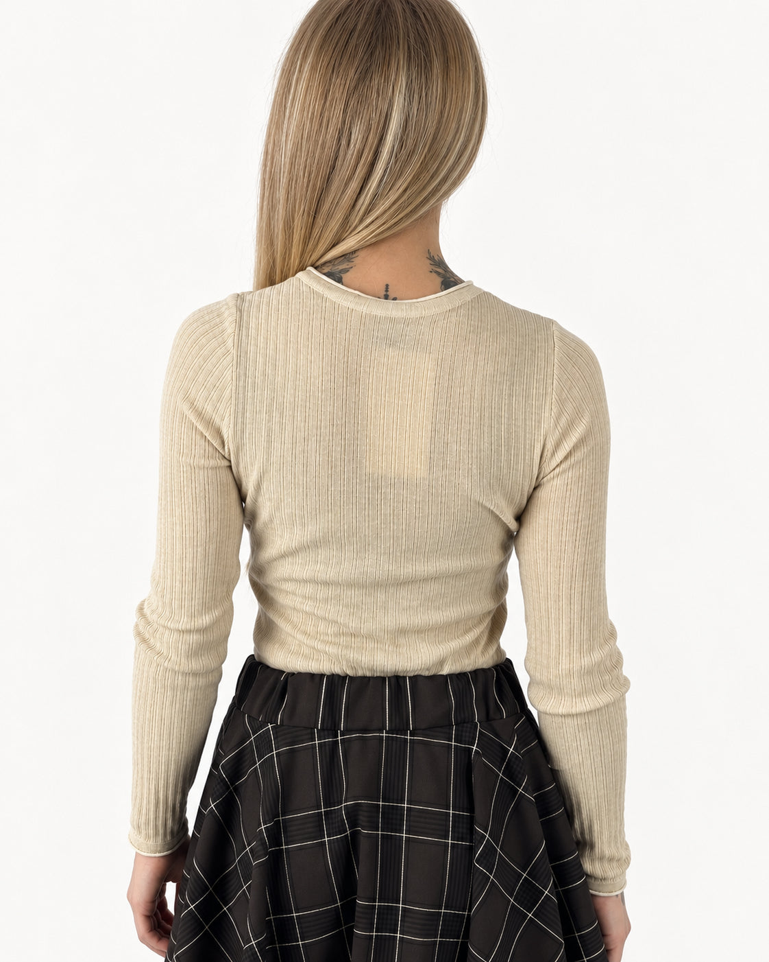 Maglia a coste beige con bottoni e foulard incluso, foto 5