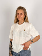 Maglia Teddy Bianco  da donna con lavorazione intrecciata e dettaglio ricamato - vista frontale