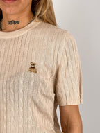 Maglia Teddy beige  da donna con lavorazione intrecciata e dettaglio ricamato - vista dettaglio
