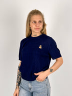 Maglia Teddy Blu  da donna con lavorazione intrecciata e dettaglio ricamato - vista frontale