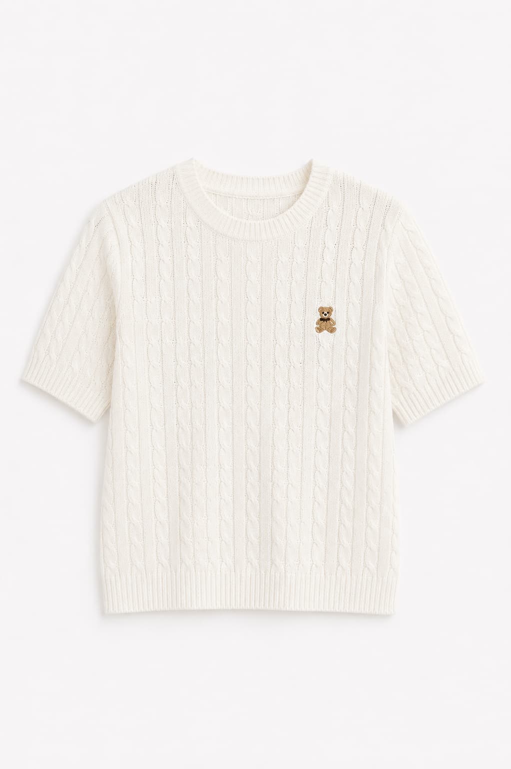 Maglia Teddy Bianco  da donna con lavorazione intrecciata e dettaglio ricamato - immagine gost