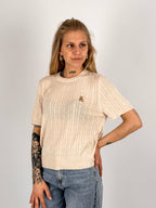 Maglia Teddy beige  da donna con lavorazione intrecciata e dettaglio ricamato - vista frontale
