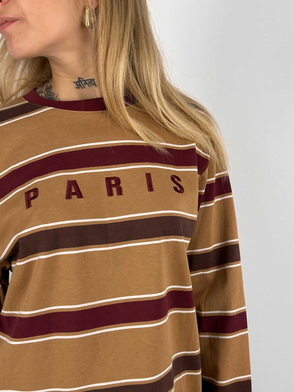 maglia cotone a righe Cioccolato manica lunga - dettaglio tessuto