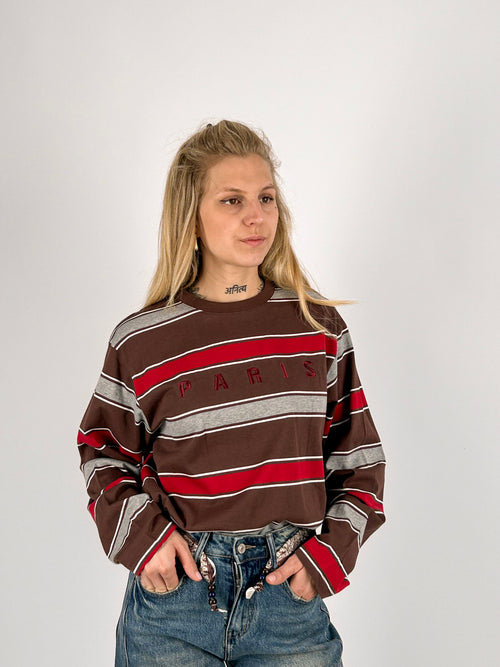 maglia cotone a righe Cioccolato manica lunga - portata dentro