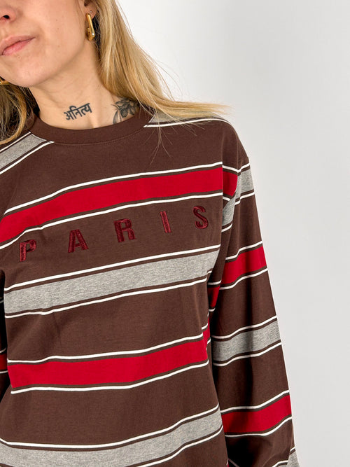 maglia cotone a righe Cioccolato manica lunga - dettaglio tessuto