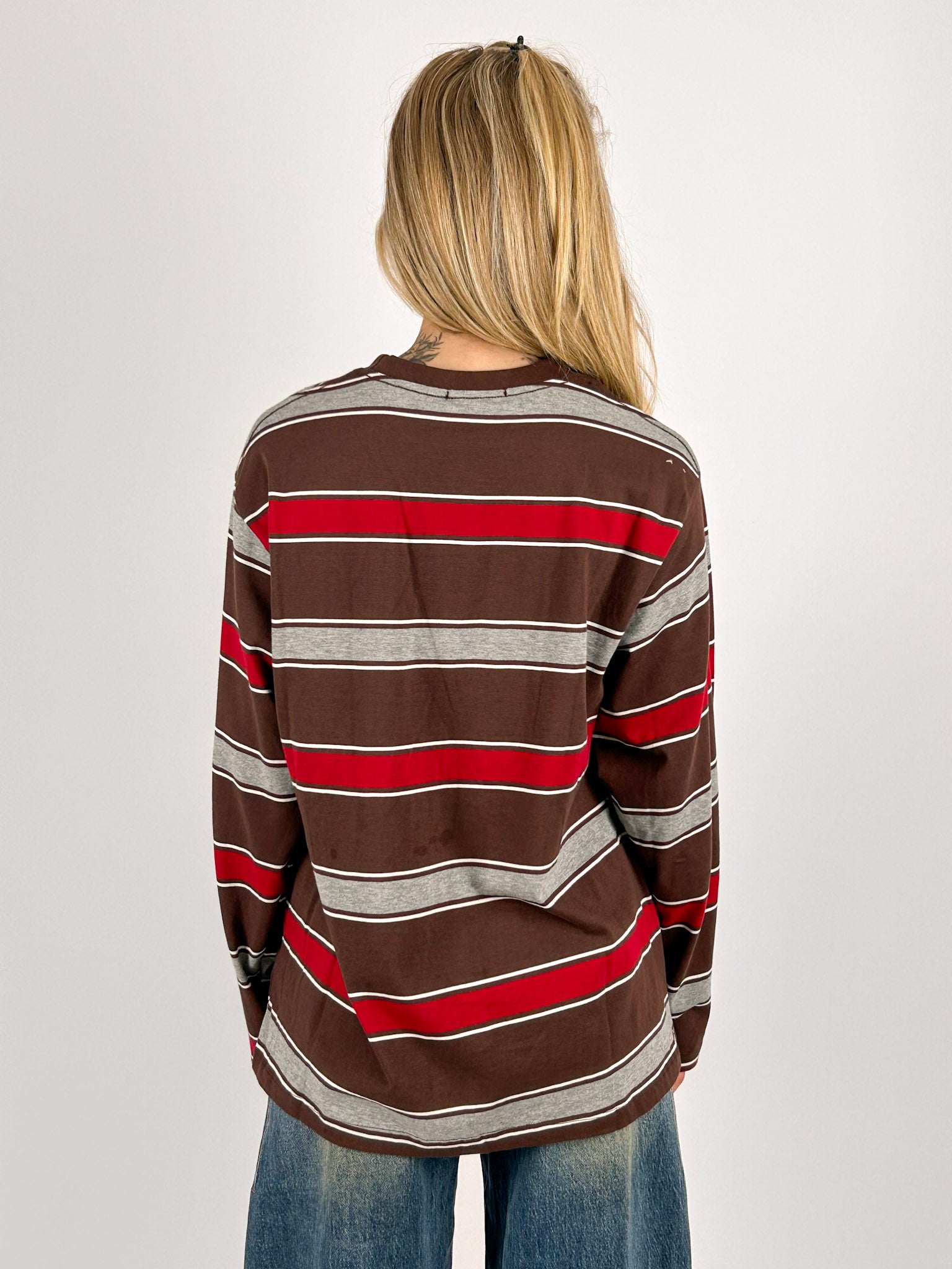 maglia cotone a righe Cioccolato manica lunga - vista retro