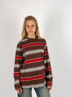 maglia cotone a righe Cioccolato manica lunga - vista frontale