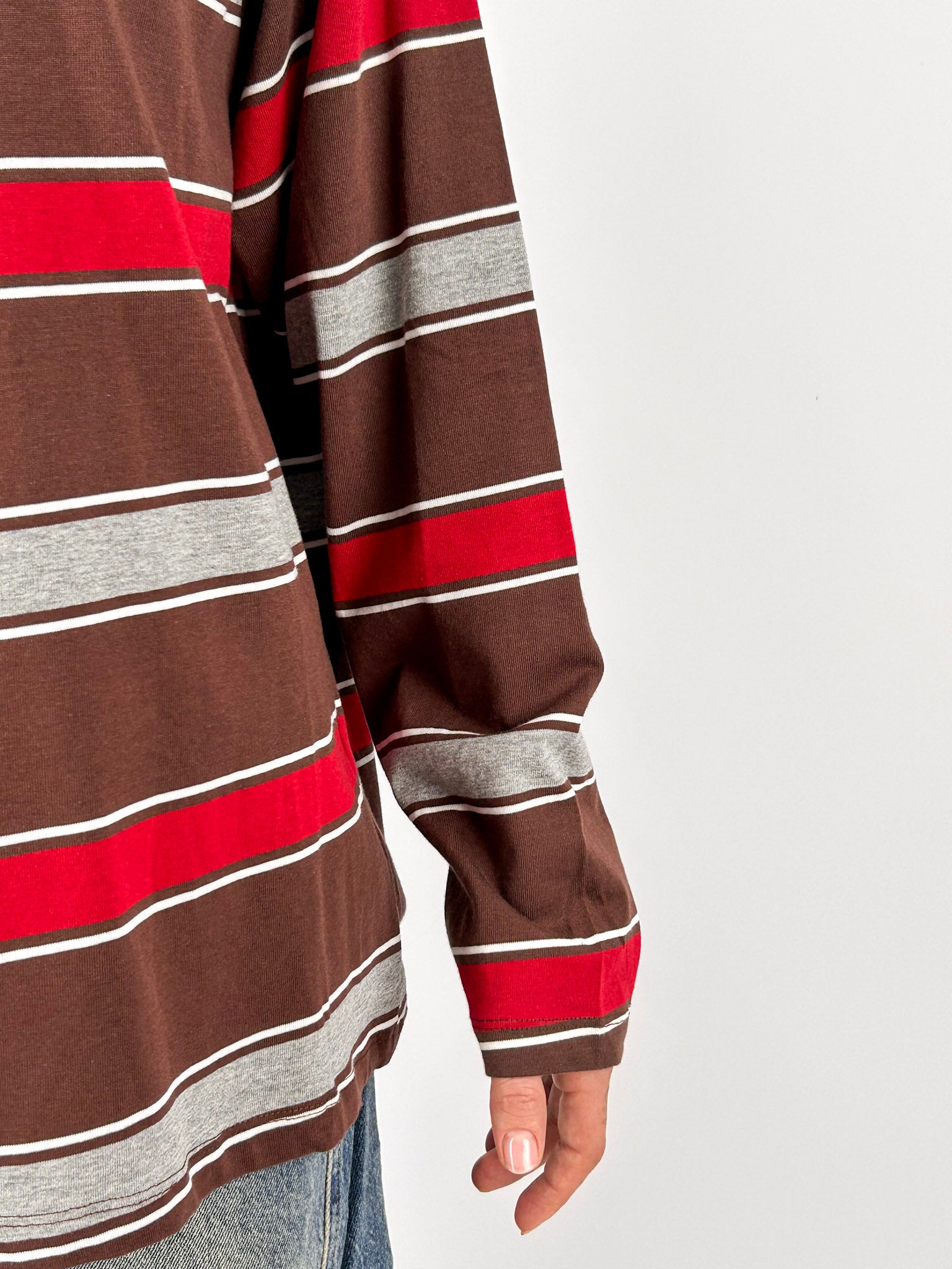 maglia cotone a righe Cioccolato manica lunga - dettaglio polsino