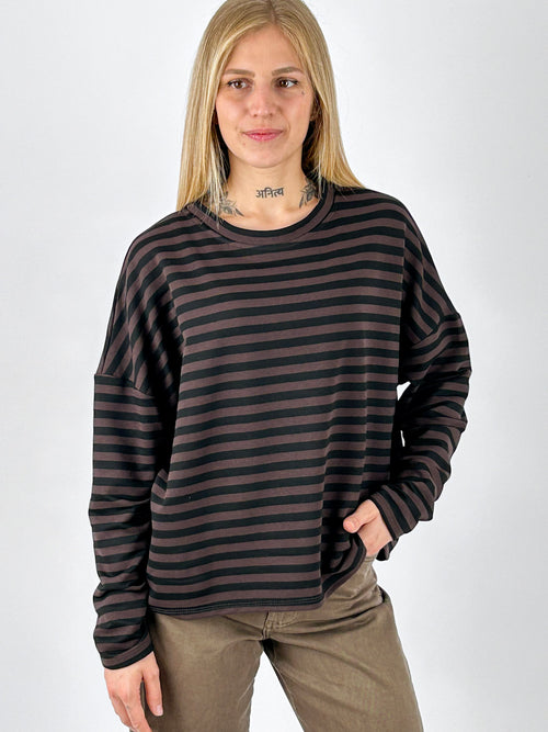 Maglia donna a righe marrone e nero - vista frontale