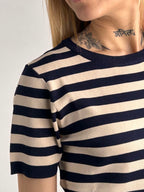 Maglia viscosa righe blu vista dettaglio 