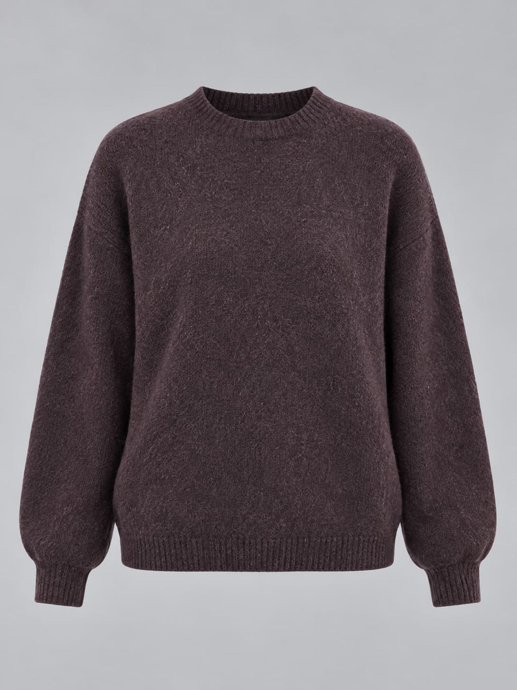 Maglia donna girocollo con alpaca e lana e manica raglan marrone - vista gost