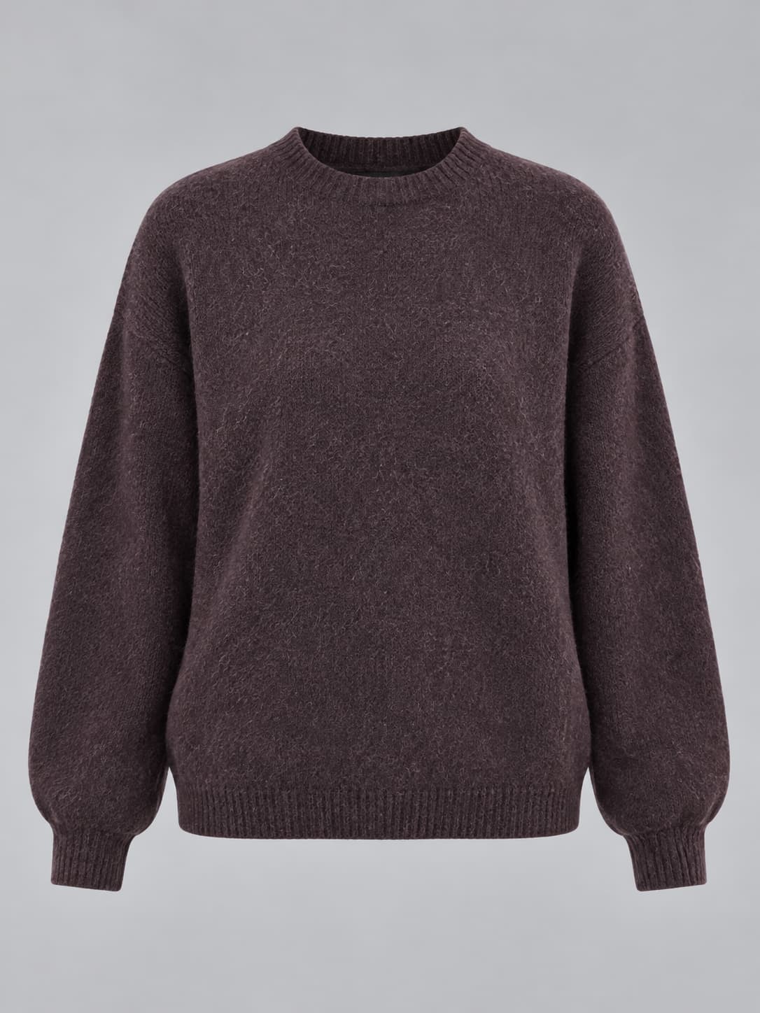 Maglia donna girocollo con alpaca e lana e manica raglan marrone - vista gost