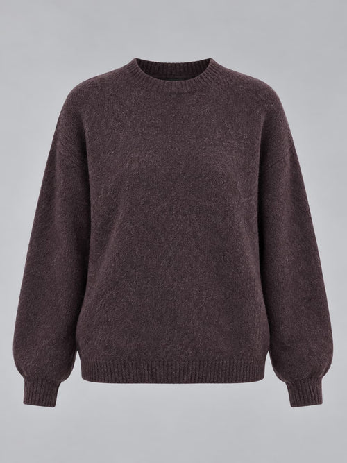 Maglia donna girocollo con alpaca e lana e manica raglan marrone - vista gost