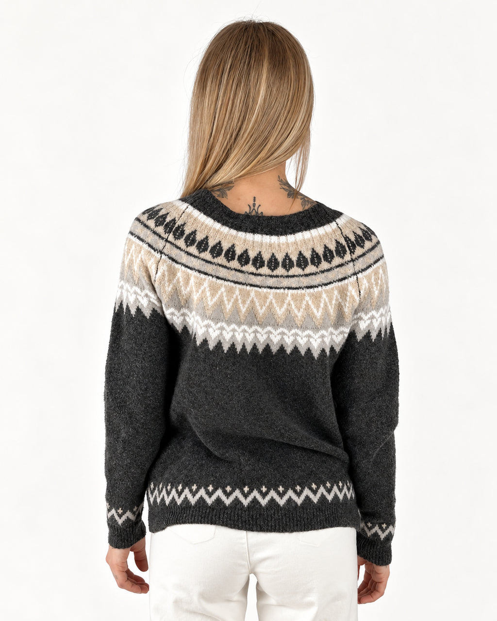 Maglione grigio con motivo nordico, foto 4