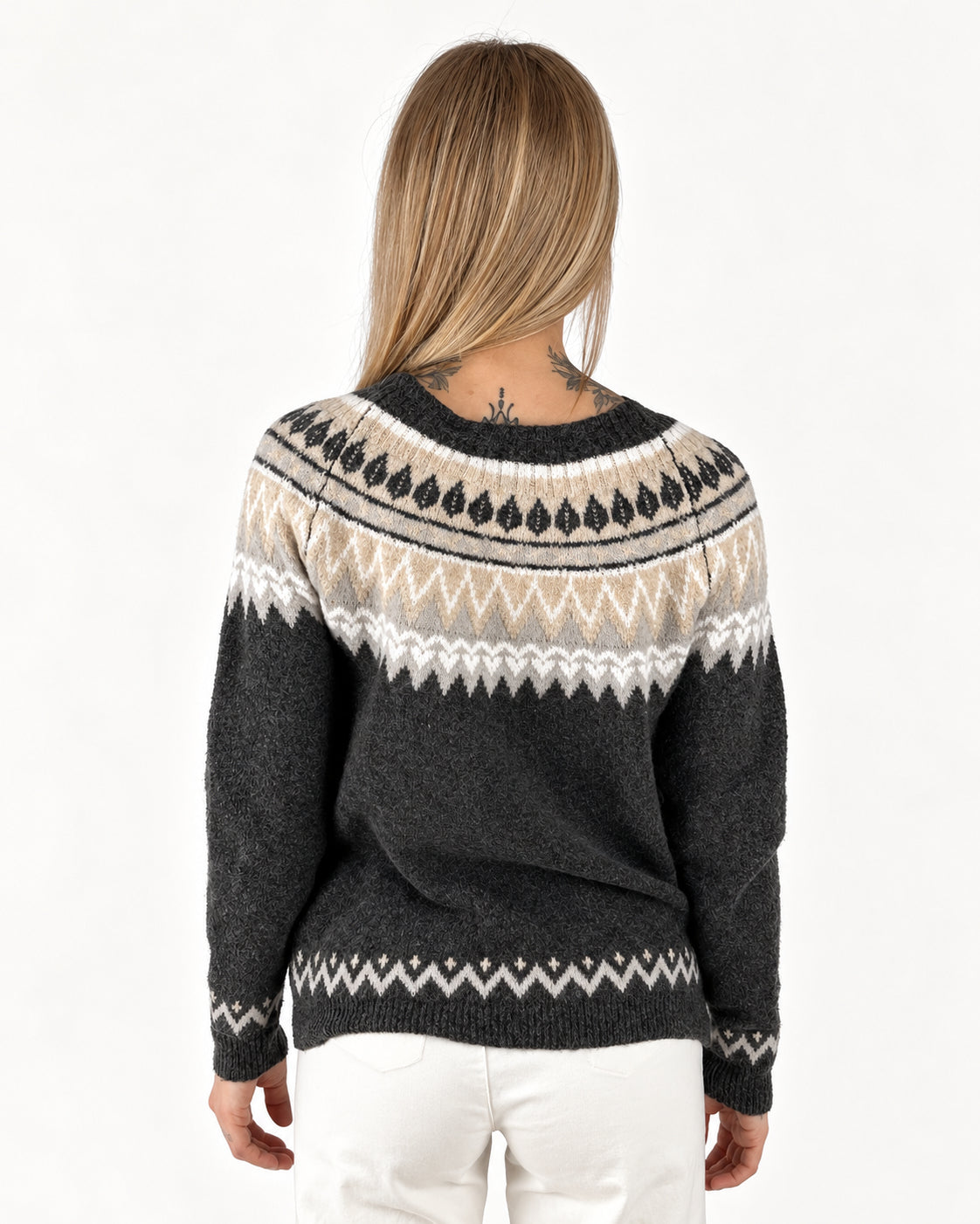 Maglione grigio con motivo nordico, foto 4