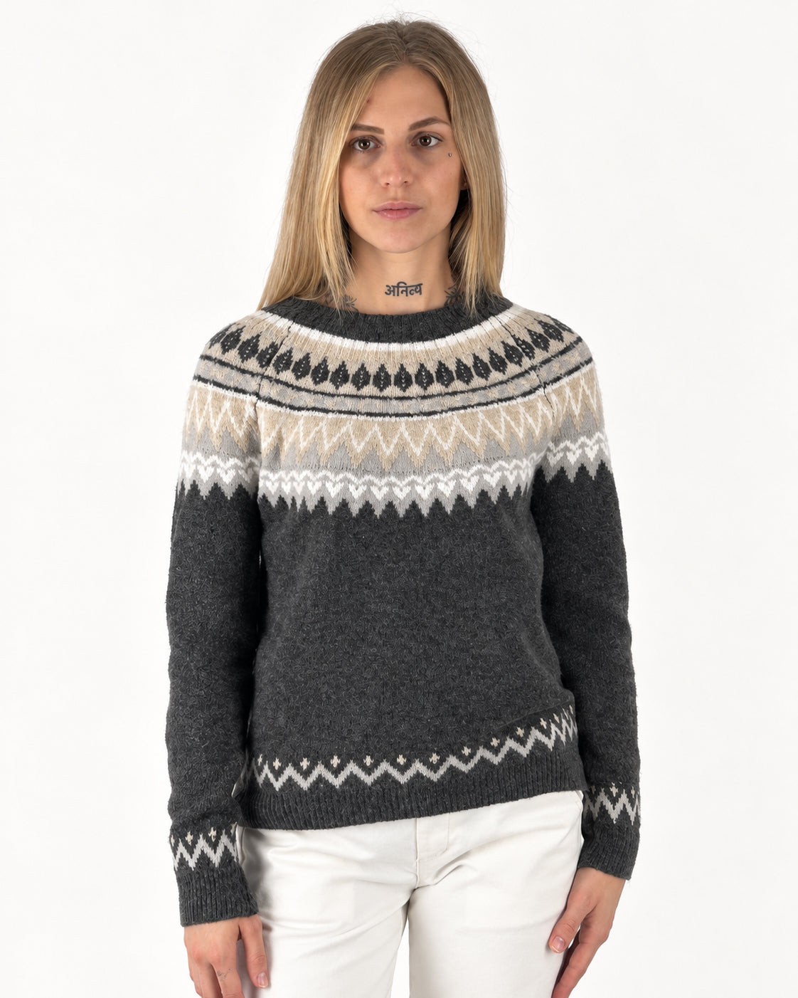 Maglione grigio con motivo nordico, foto 5