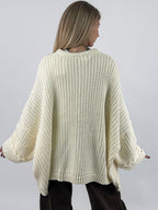 Maglione donna oversize con lavorazione a trecce e maniche ampie panna - vista retro