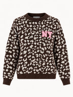 Maglione donna animalier marrone con scritta NY - vista frontale
