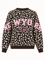 Maglione donna animalier marrone con maxi scritta New York - vista retro