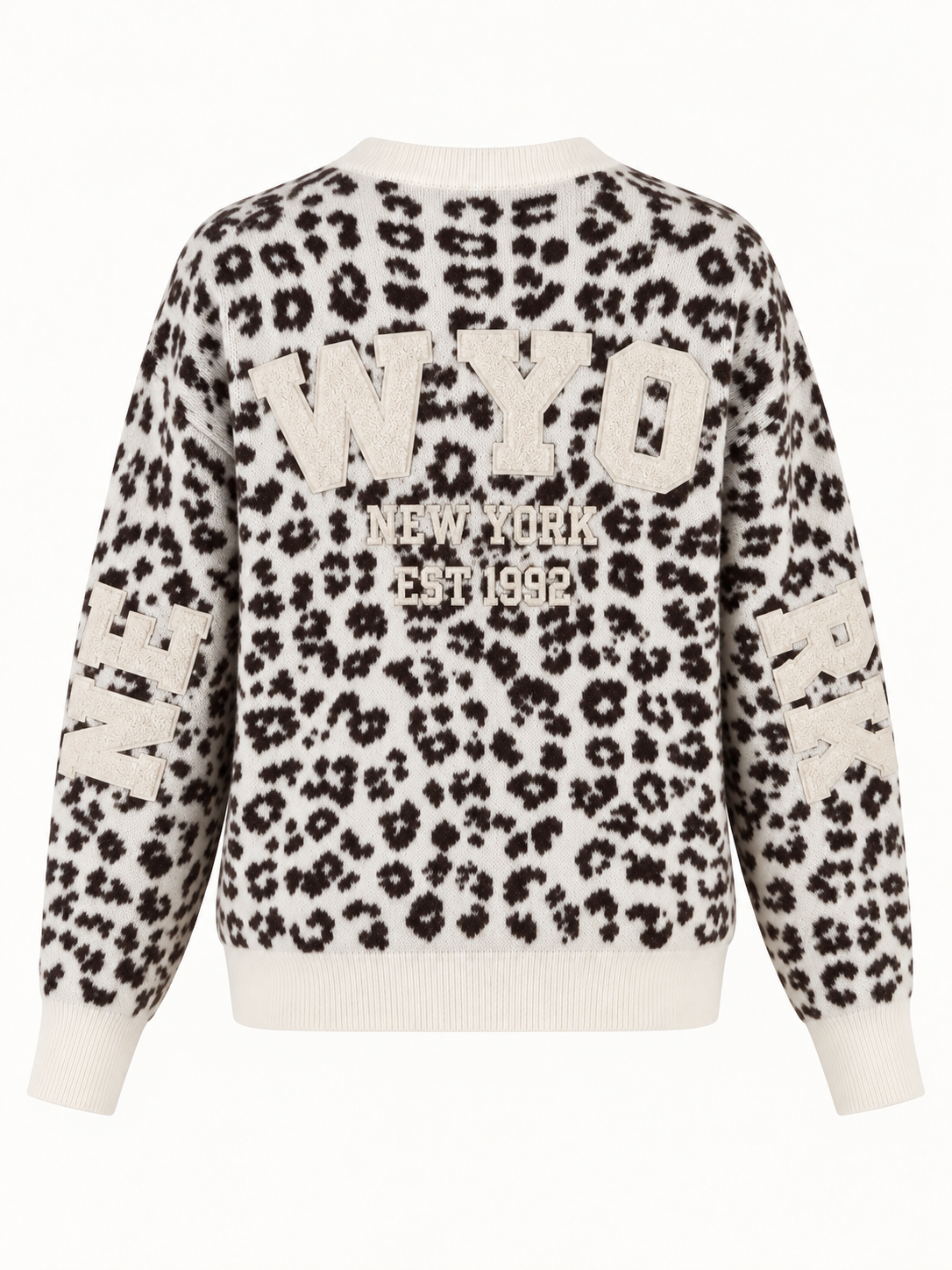 Maglione donna animalier panna con maxi scritta New York - vista retro