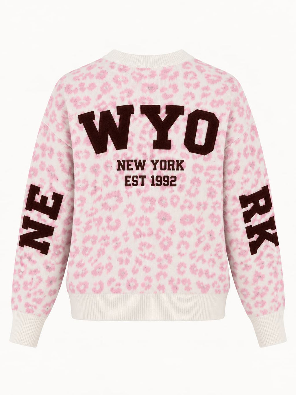 Maglione donna animalier rosa con maxi scritta New York - vista retro