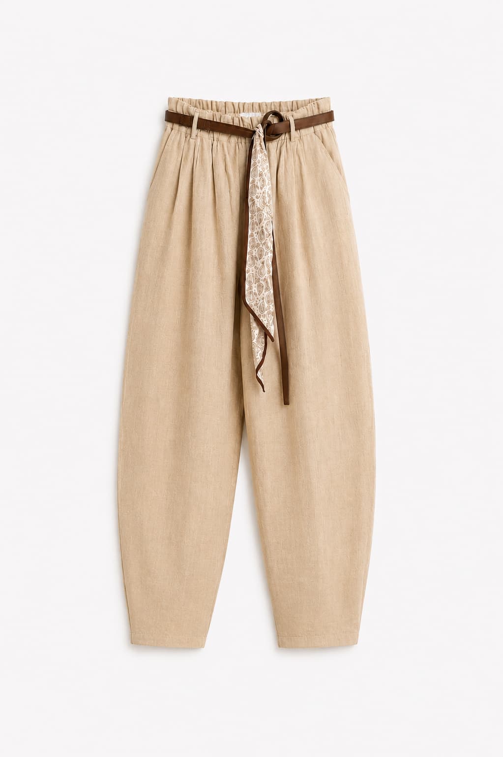 Pantalone donna morbido beige con elastico in vita e tasche - immagine gost