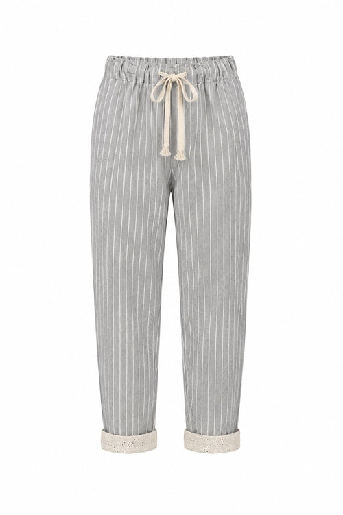 pantalone righe estiivo orlo pizzo. immagine gost
