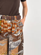 Gonna Siena  cioccolato midi da donna in cotone con cintura coordinata e fantasia stampata - vista dettaglio