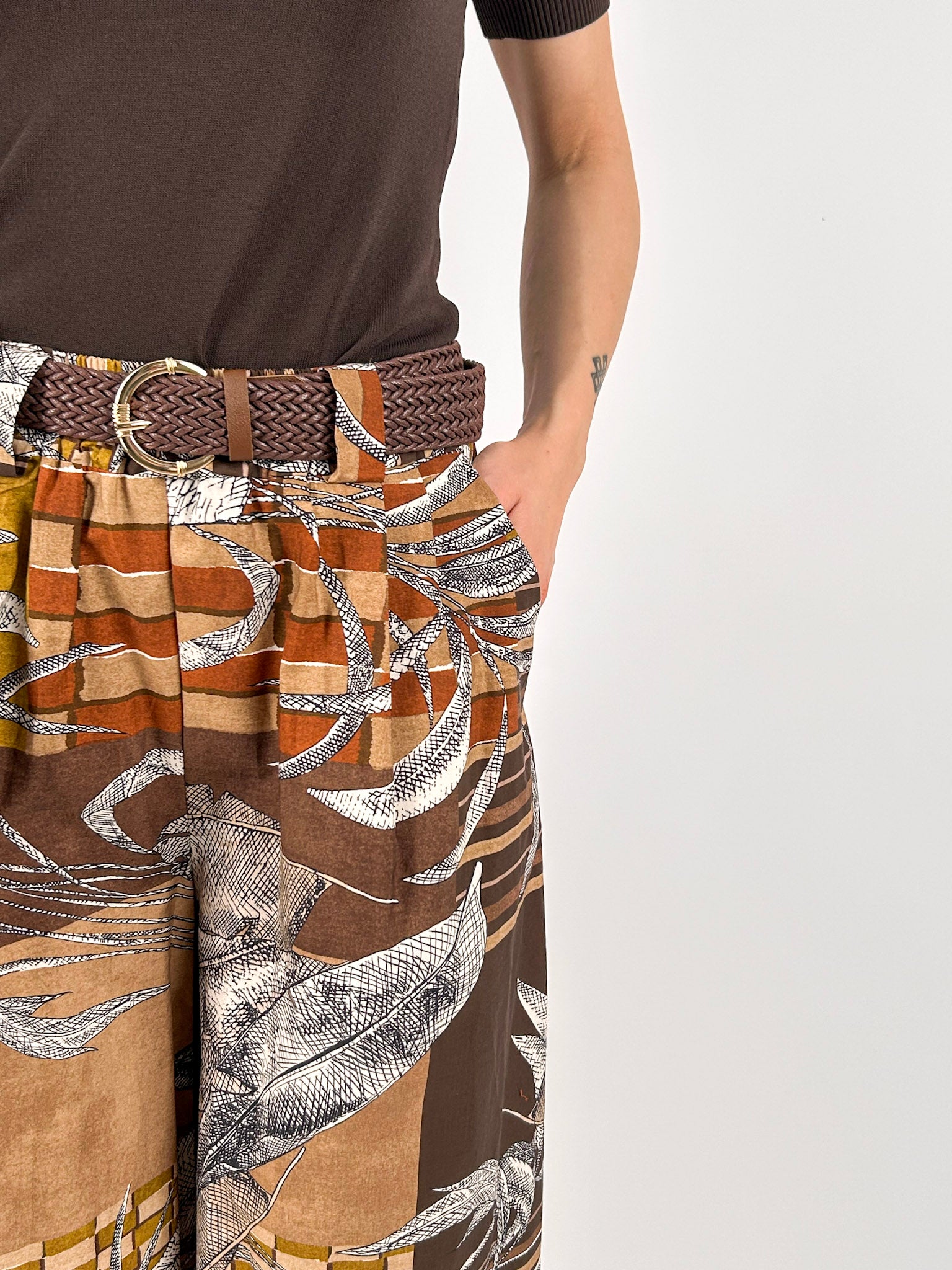 Gonna Siena  cioccolato midi da donna in cotone con cintura coordinata e fantasia stampata - vista dettaglio