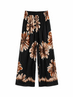 Pantalone donna ampio con fantasia floreale marrone e beige in viscosa - immagine gost