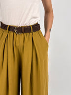 pantalone leggero con cintura senape palazzo - vista dettaglio