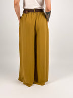 pantalone leggero con cintura senape palazzo - vista retro