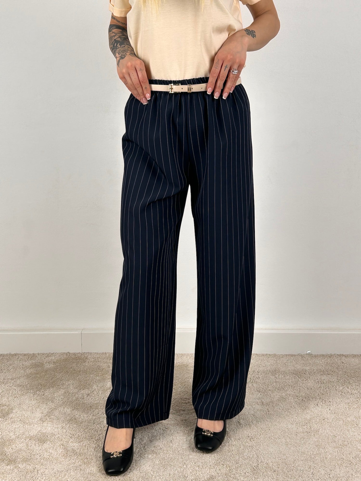 antalone gessato – pantalone donna a righe gessato elegante, stile sartoriale chic